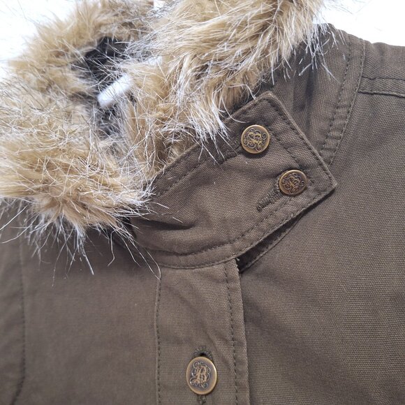 BB Dakota Khaki Quilted Cotton Vest with Detachable Faux Fur Collar Size Small - Picture 5 of 17